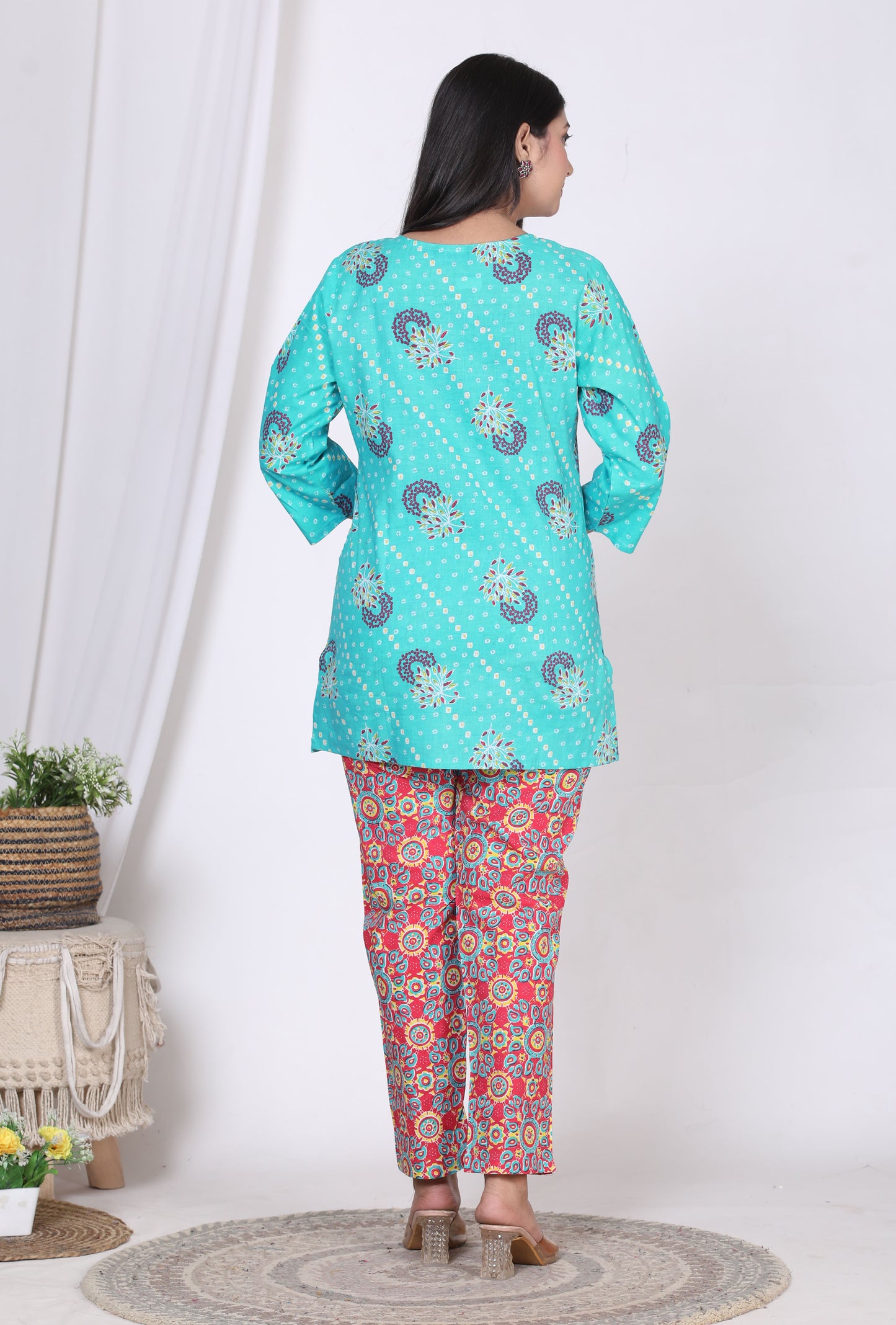 Women Top & Pyjama Set Multicolor Printed