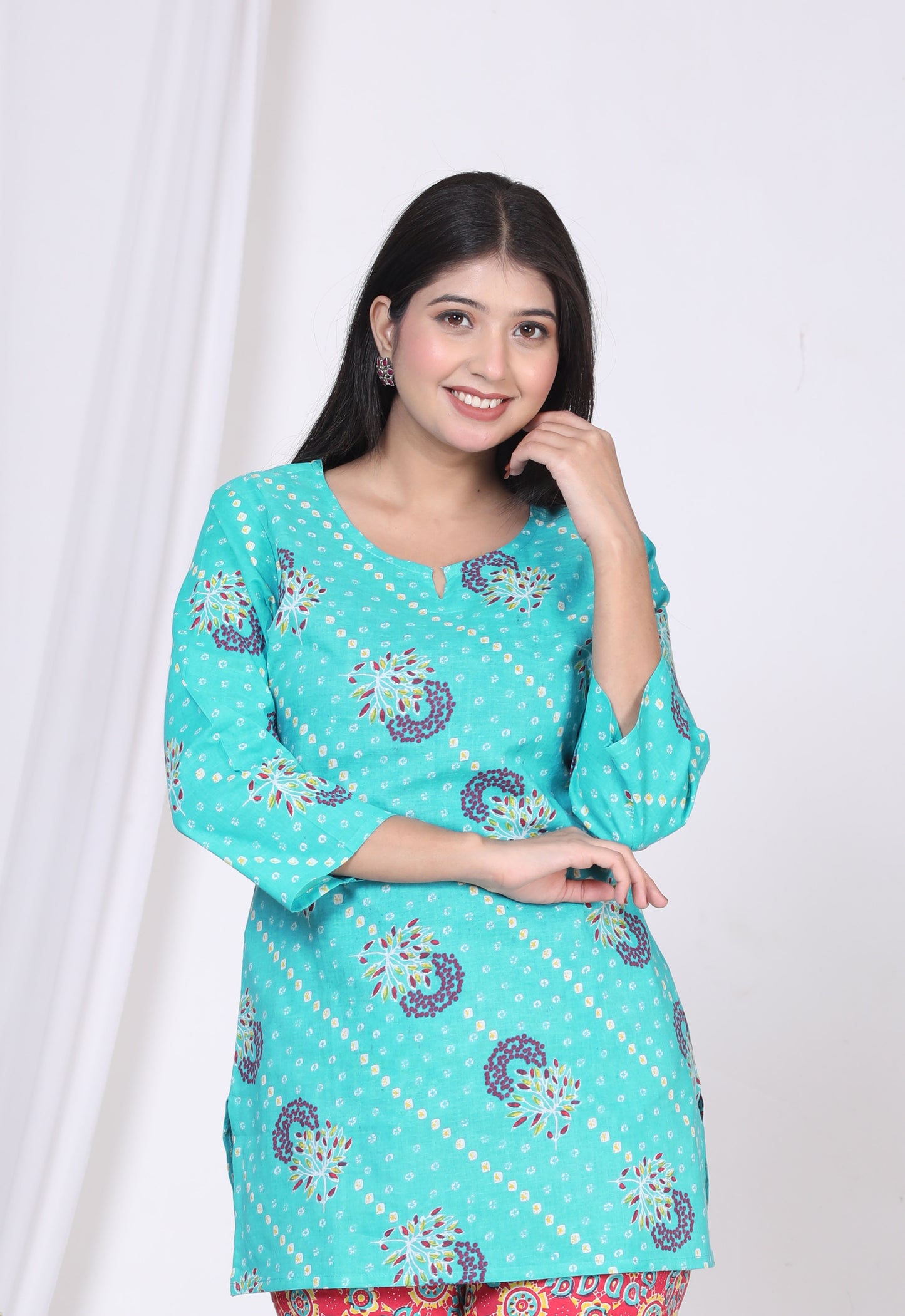 Women Top & Pyjama Set Multicolor Printed