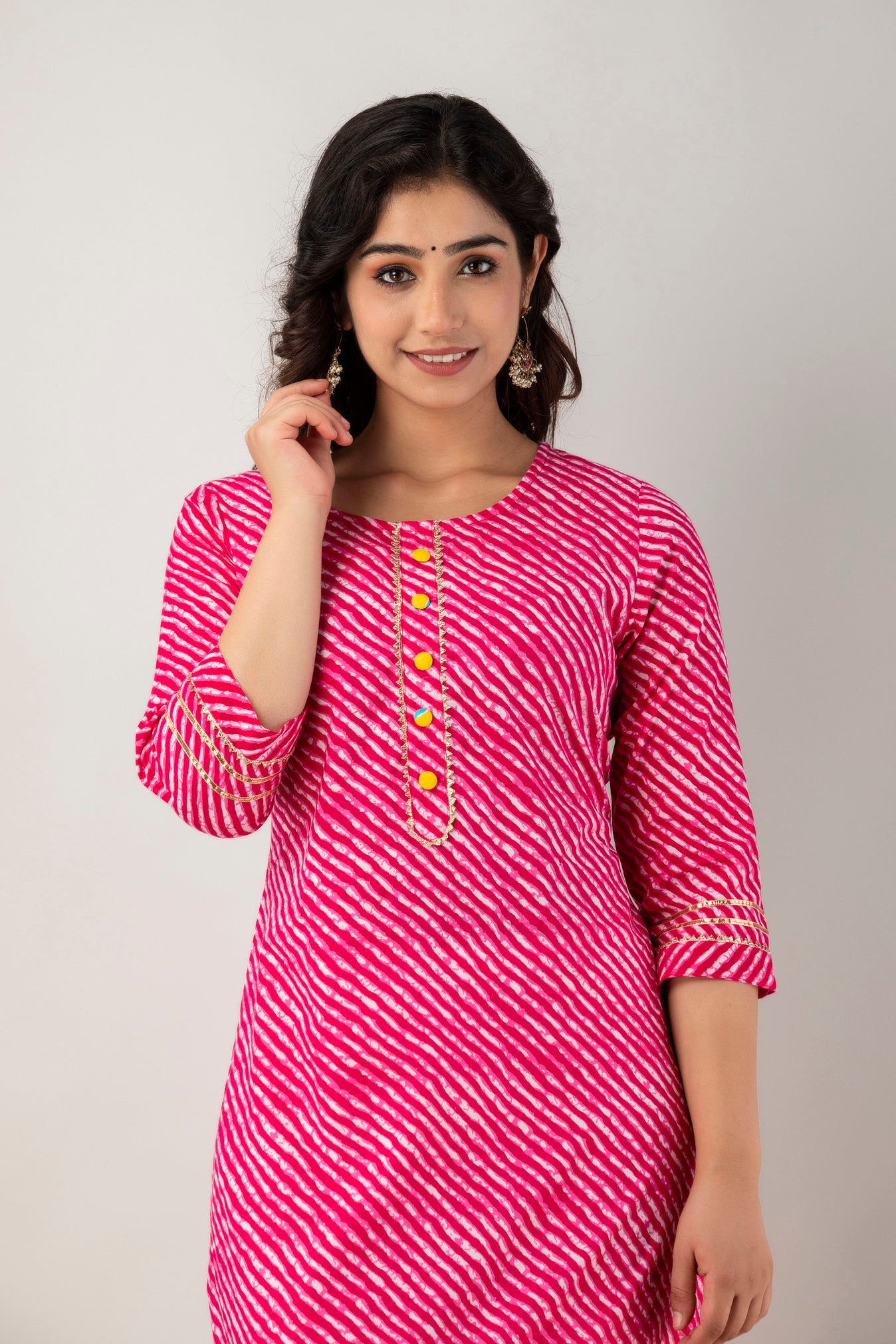 Pink Leheriya Cotton Kurti