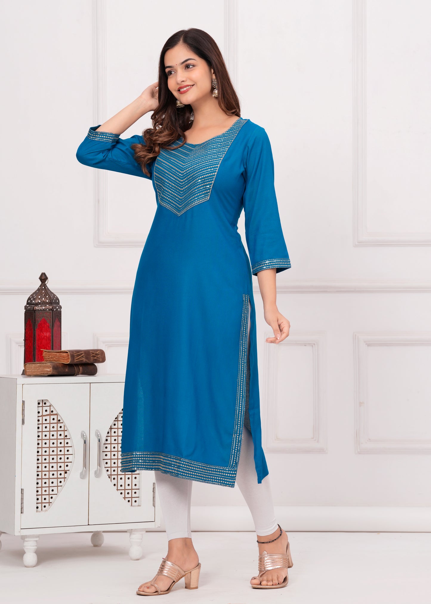 Blue Sequence Rayon Kurti