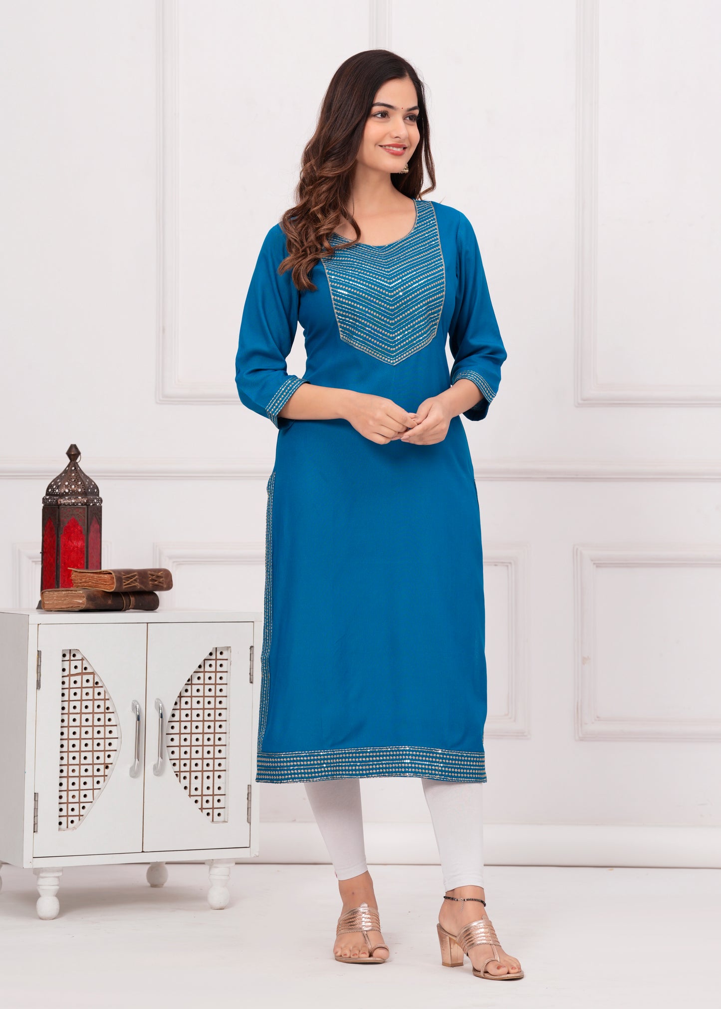 Blue Sequence Rayon Kurti
