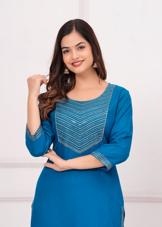 Blue Sequence Rayon Kurti