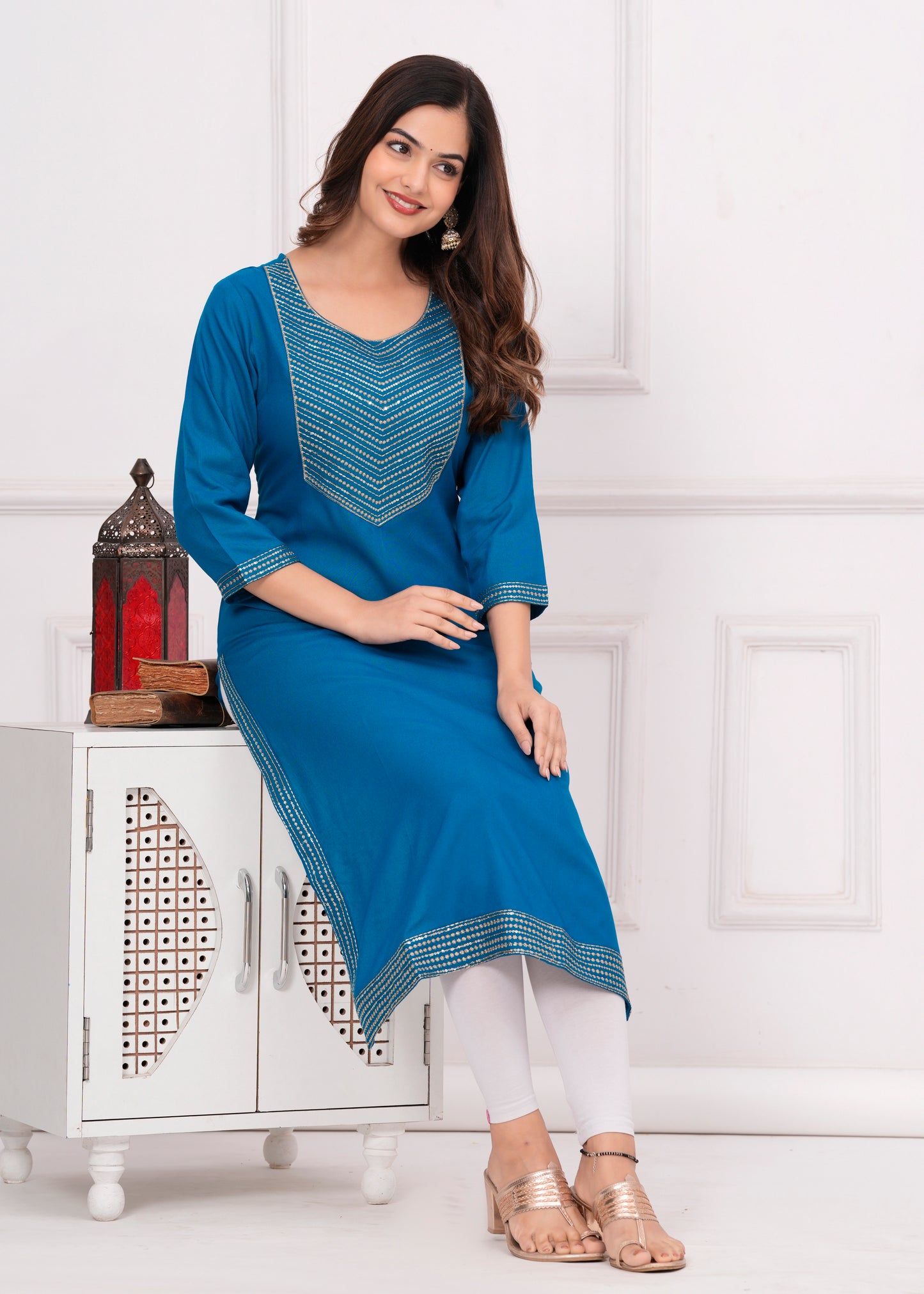 Blue Sequence Rayon Kurti