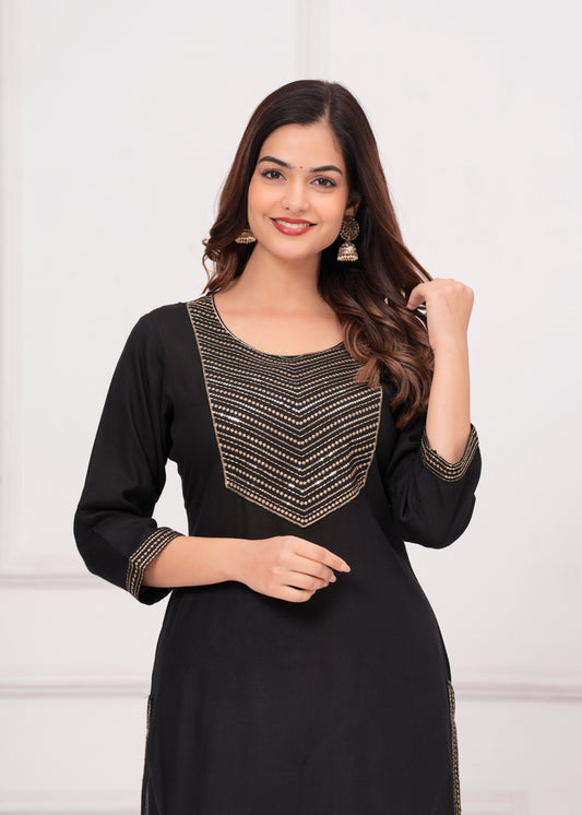 Black Sequence Rayon Kurti