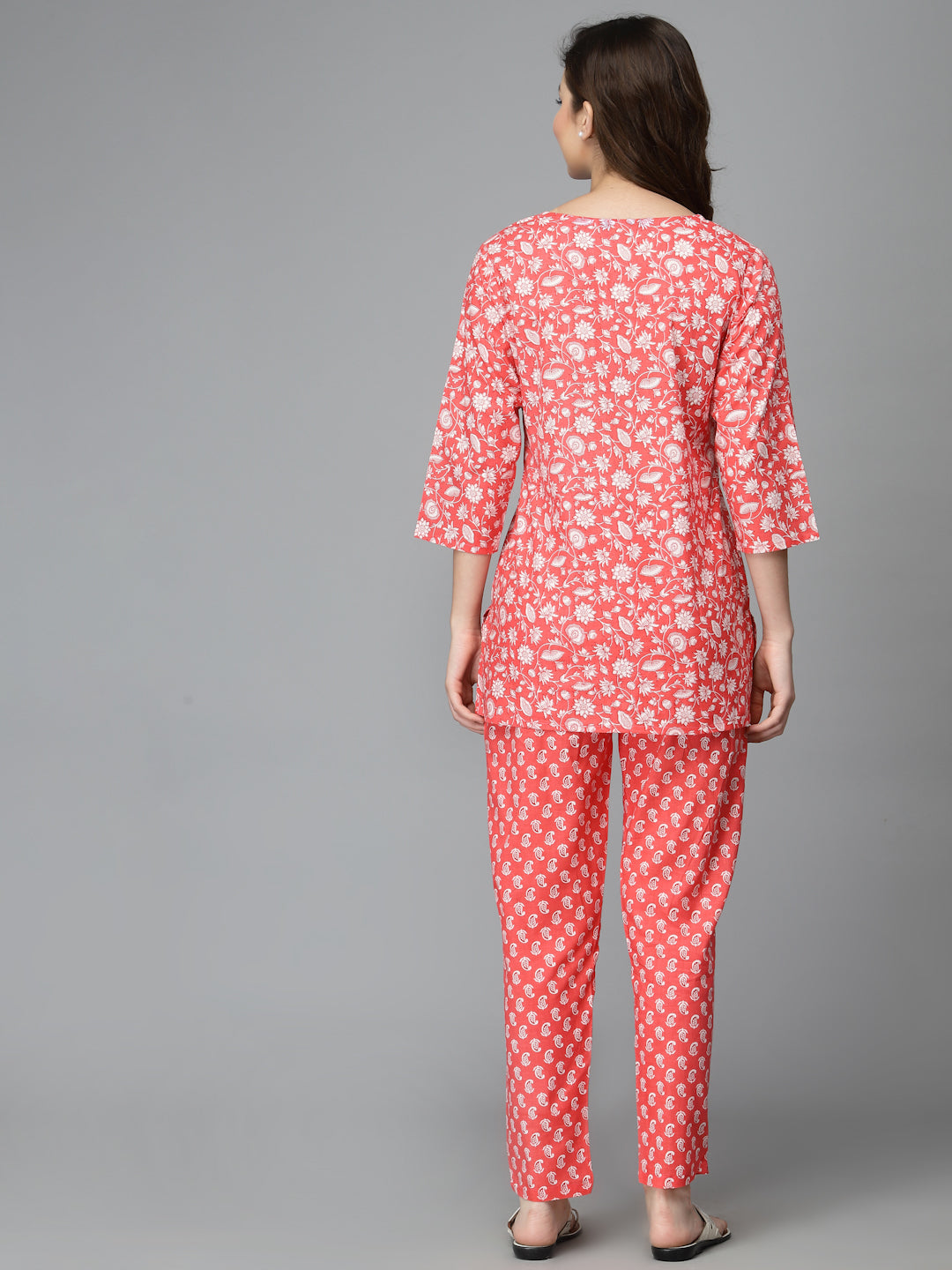 Women Top & Pyjama Set Aam Red Printed