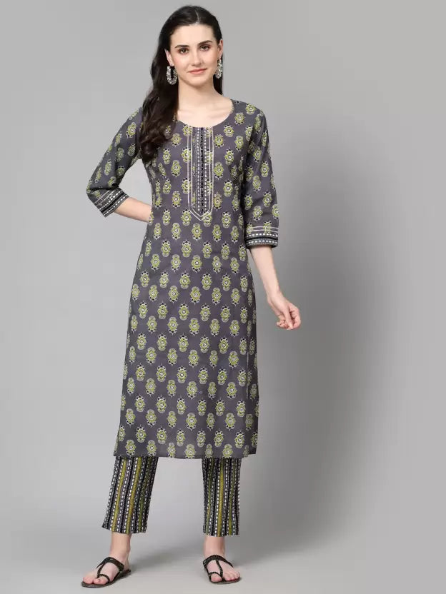 Women Pure Cotton Floral Kurta Pant Dupatta Set