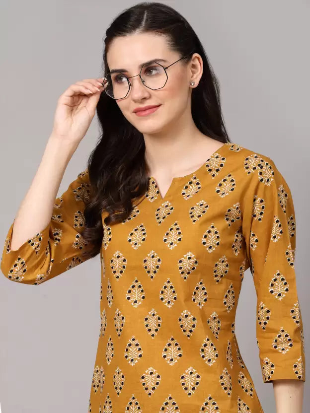Women Top And Pajama Set Yellow Printed