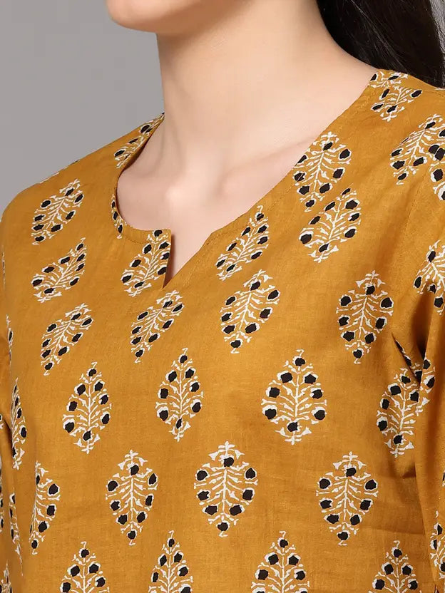 Women Top And Pajama Set Yellow Printed