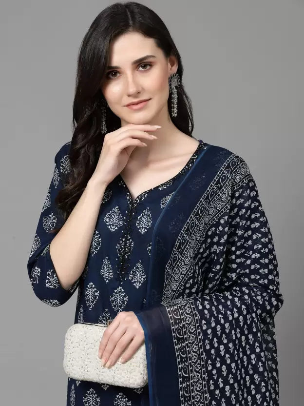 Women Pure Cotton Kurta Pant Dupatta Set