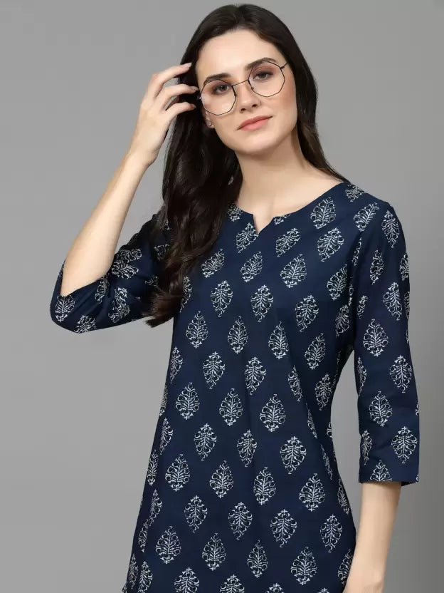 Women Top And Pajama Set Blue Printed
