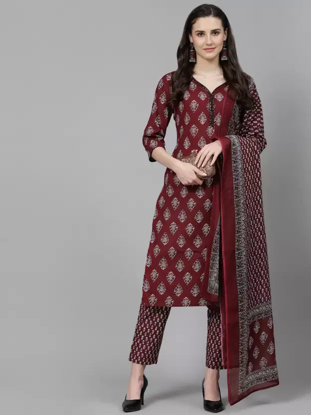 Women Pure Cotton Kurta Pant Dupatta Set