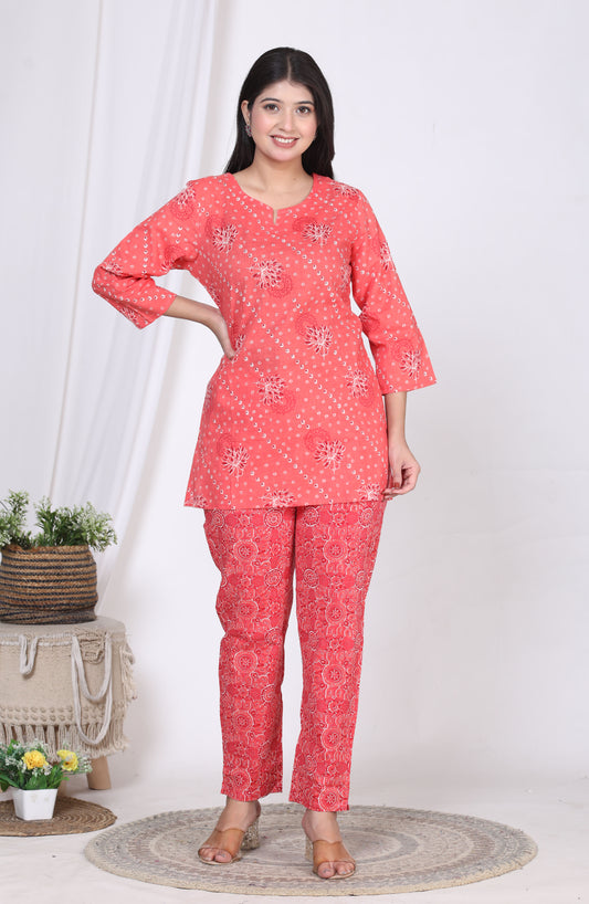 Women Top & Pyjama Set Multicolor Floral Print