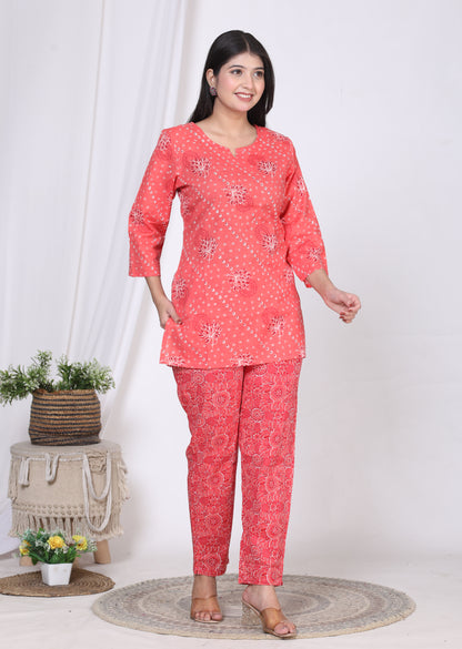 Women Top & Pyjama Set Multicolor Floral Print