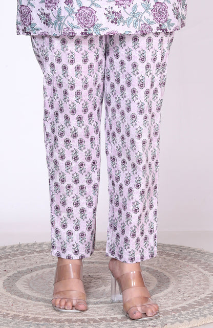 Women Top & Pyjama Set Purple Rose Printed