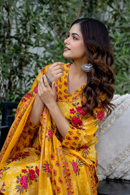 Bani Thani Yellow Rose Printed Kurta sets for women