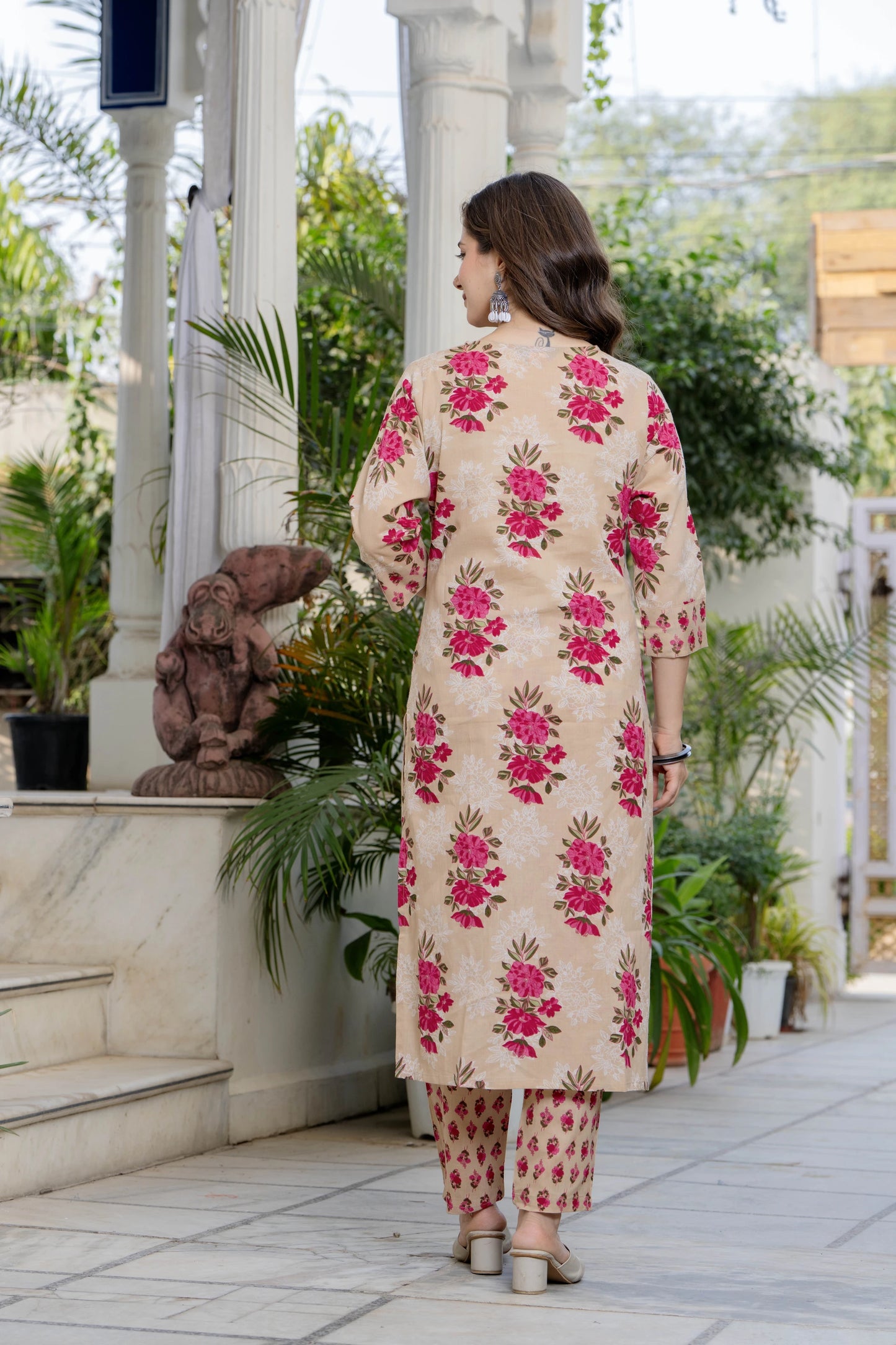 Bani Thani Beige Rose Printed Kurta sets for women