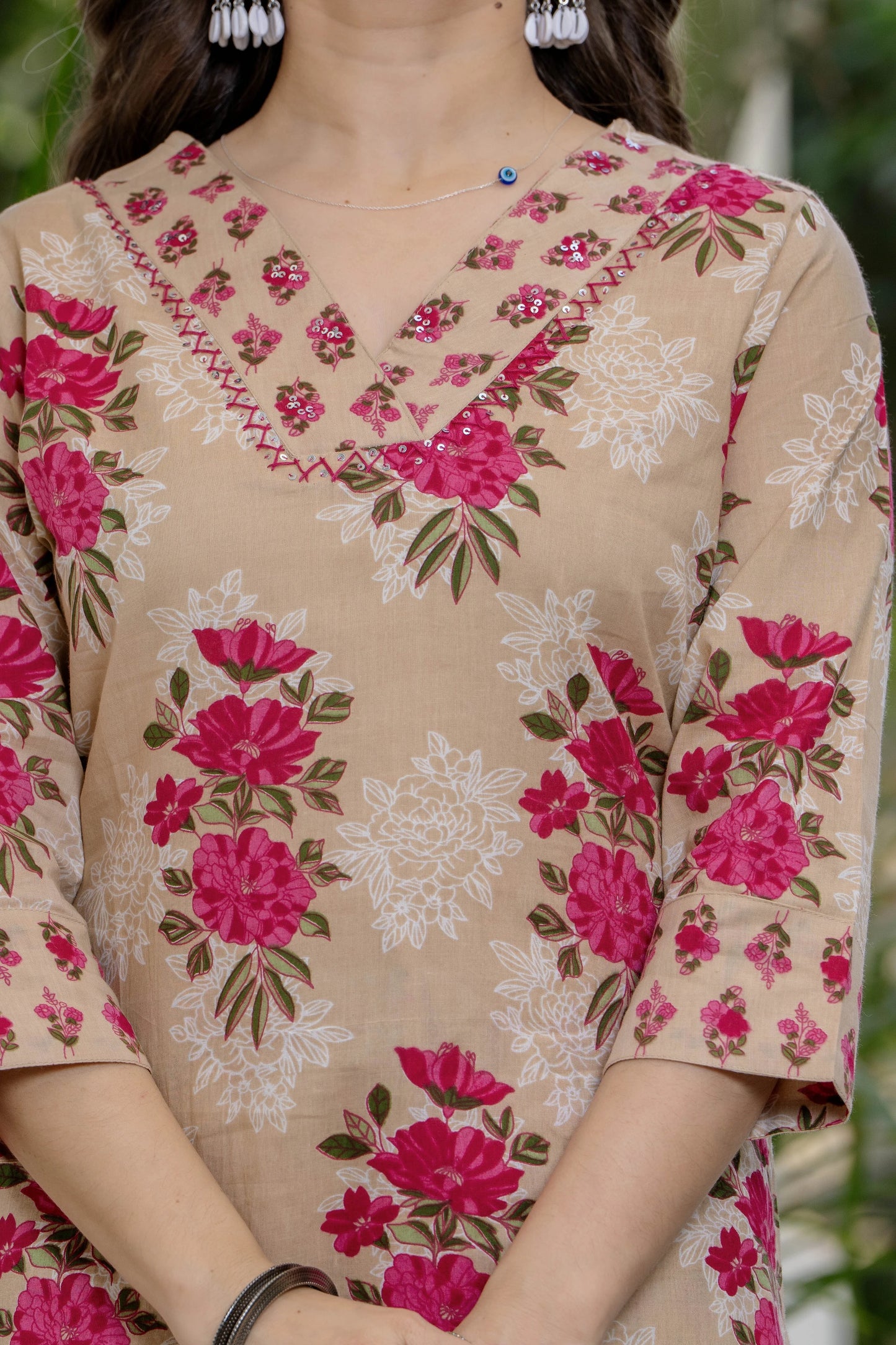 Bani Thani Beige Rose Printed Kurta sets for women