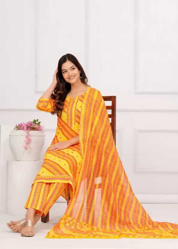 Women Pure Cotton Printed Kurta Pant Dupatta Sets