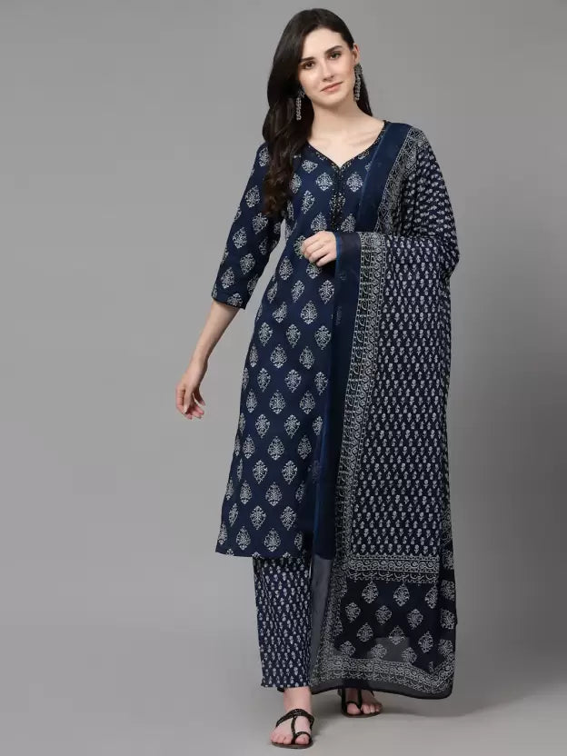 Women Pure Cotton Kurta Pant Dupatta Set