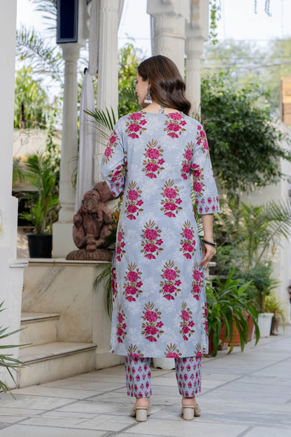 Bani Thani Blue Rose Printed Kurta Sets For women
