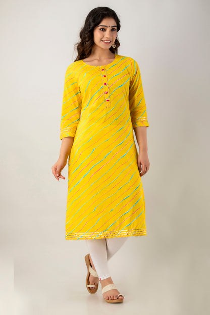 Yellow Leheriya Kurta