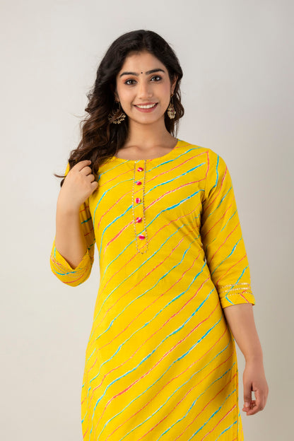 Yellow Leheriya Kurta