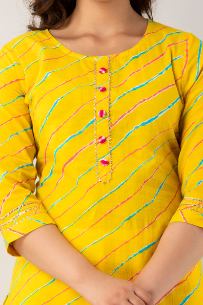 Yellow Leheriya Kurta