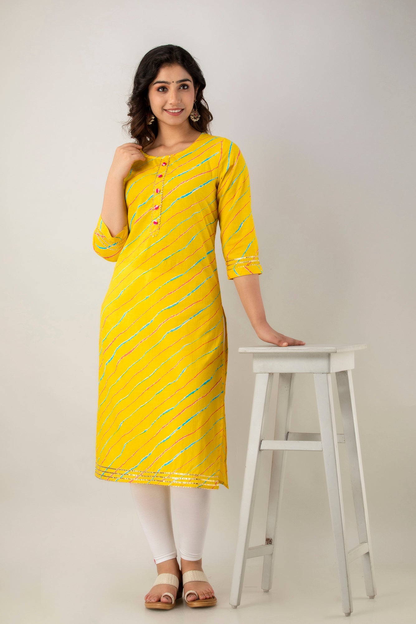 Yellow Leheriya Kurta