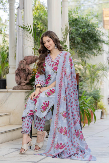 Bani Thani Blue Rose Printed Kurta Sets For women