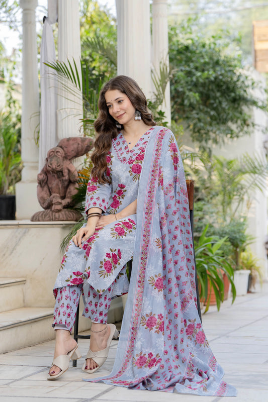 Bani Thani Blue Rose Printed Kurta Sets For women