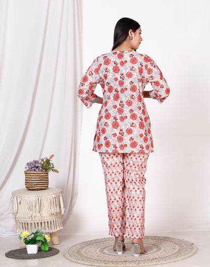 Women Top & Pyjama Set Red Printed