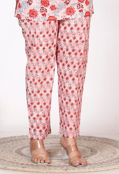 Women Top & Pyjama Set Red Printed