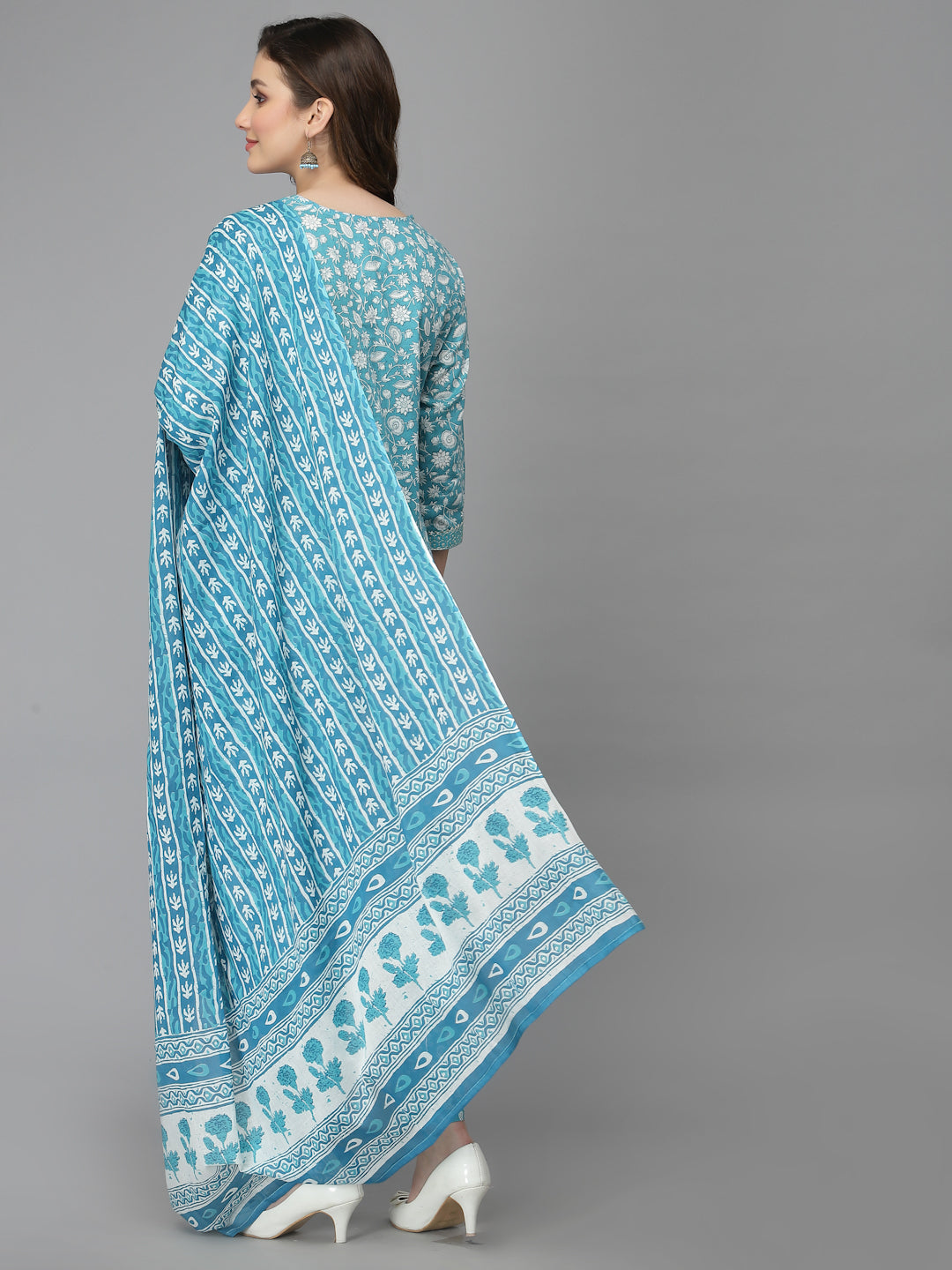 Women Pure Cotton Blue Kurta Pant Dupatta Set