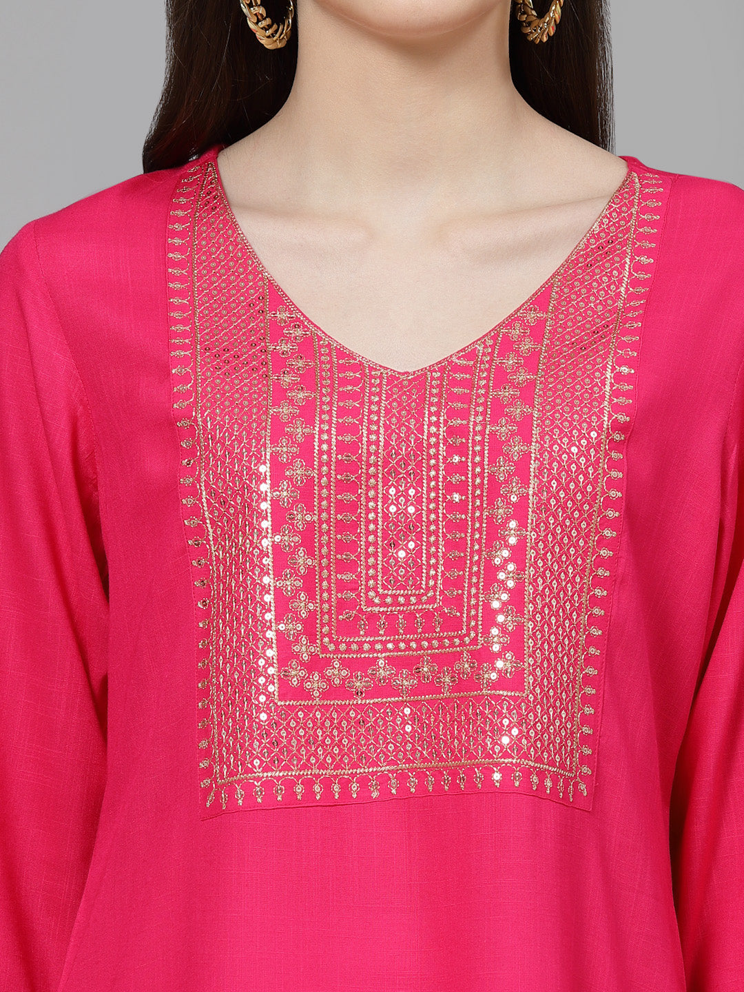 Women Embroidered Viscose Rayon Straight Pink Kurta