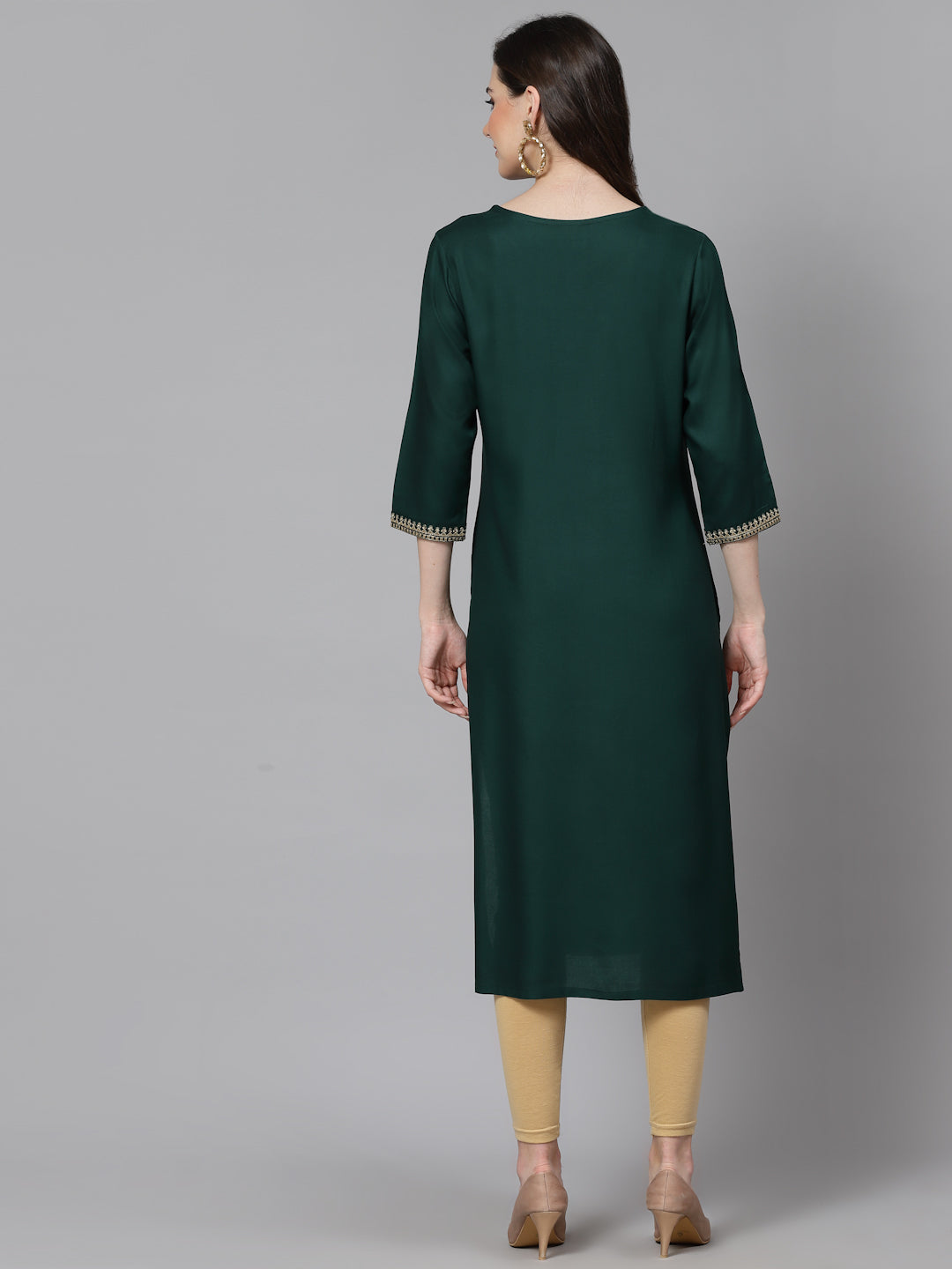 Women Embroidered Viscose Rayon Green Kurtis