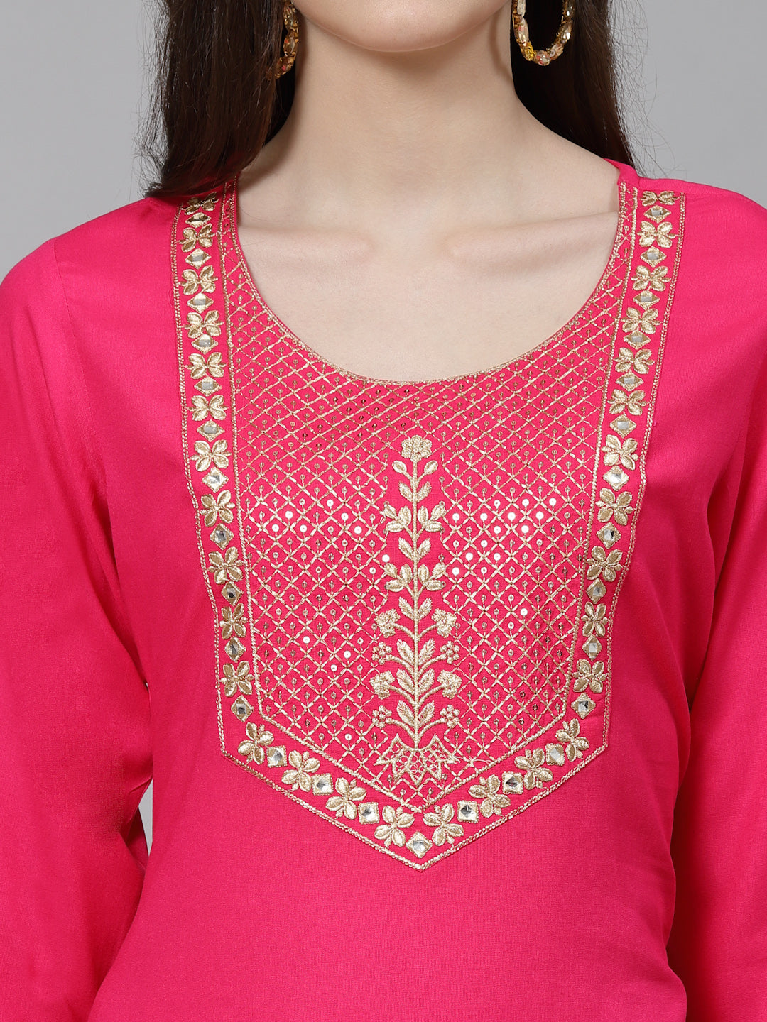 Women Embroidered Rayon Pink Kurtis