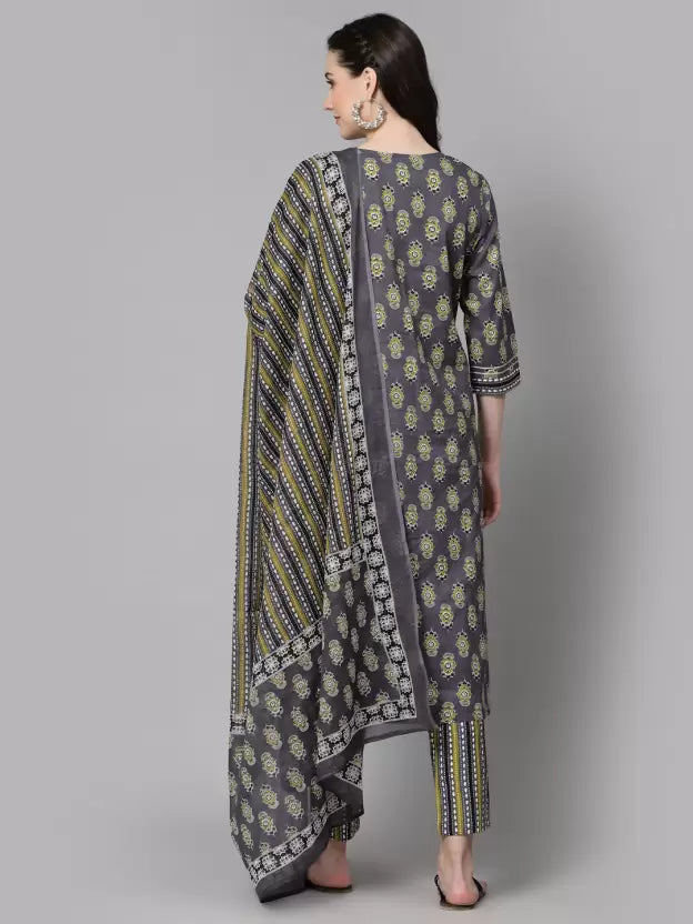 Women Pure Cotton Floral Kurta Pant Dupatta Set