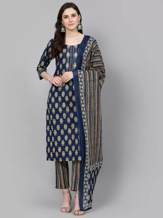 Women Pure Cotton Kurta Pant Dupatta Sets