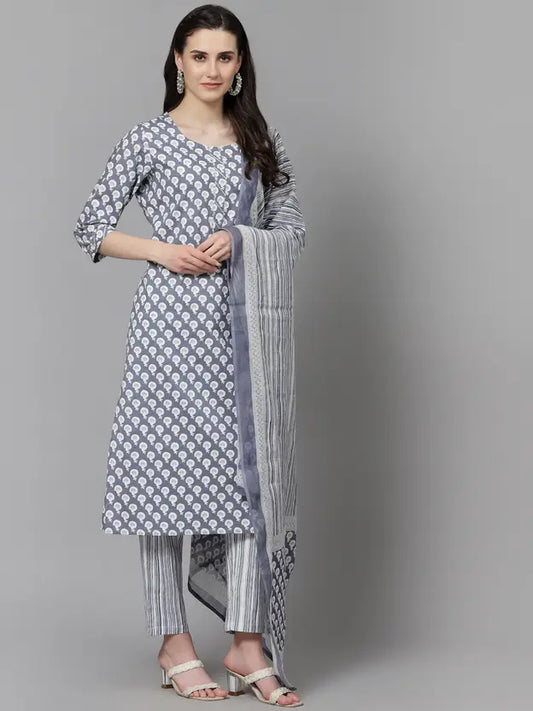 Pure Cotton Printed Kurta Pant Dupatta Sets