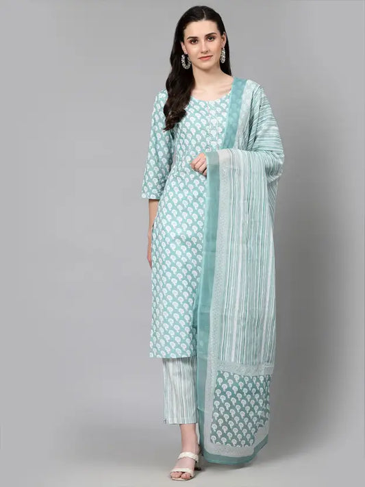 Pure Cotton Printed Kurta Pant Dupatta Sets