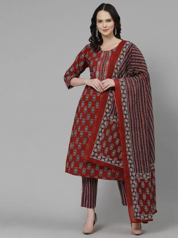 Women Pure Cotton Floral Printed Kurta Pant Dupatta Set