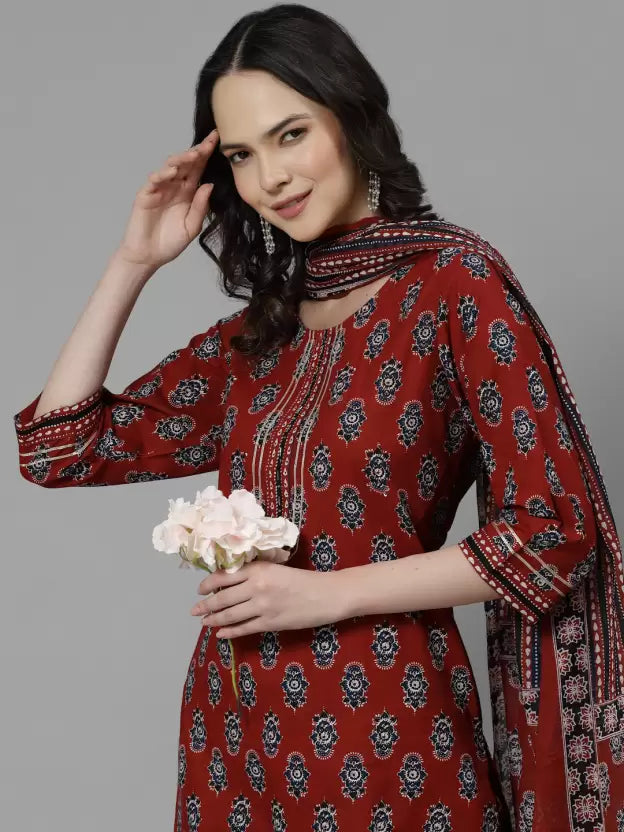Women Pure Cotton Floral Printed Kurta Pant Dupatta Set
