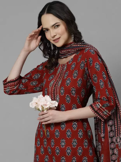 Women Pure Cotton Floral Printed Kurta Pant Dupatta Set