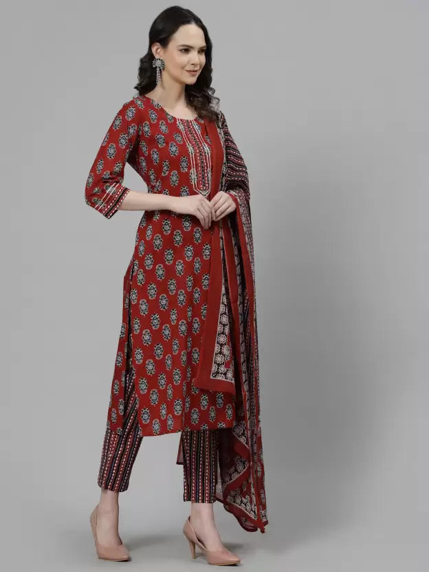 Women Pure Cotton Floral Printed Kurta Pant Dupatta Set