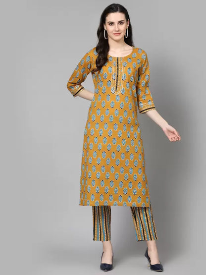 Women Pure Cotton Floral Kurta Pant Dupatta Set