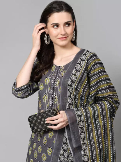 Women Pure Cotton Floral Kurta Pant Dupatta Set