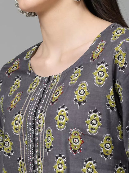 Women Pure Cotton Floral Kurta Pant Dupatta Set