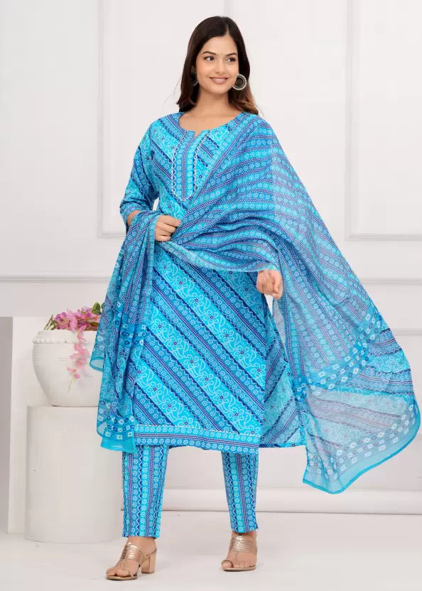 Women Pure Cotton Printed Kurta Pant Dupatta Set
