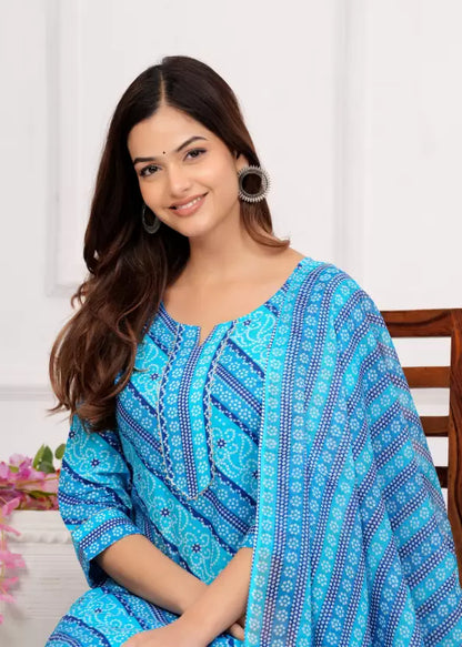 Women Pure Cotton Printed Kurta Pant Dupatta Set