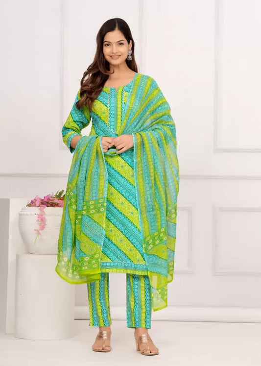 Women Pure Cotton Printed Kurta Pant Dupatta Set